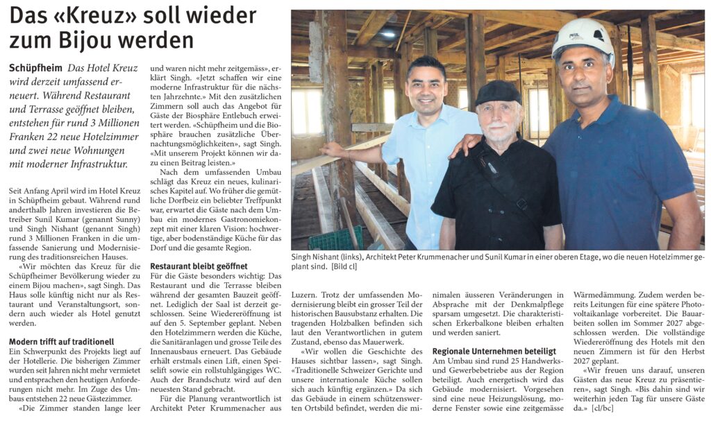 Thank you to our community, partners, and everyone supporting this journey. We look forward to welcoming you to the new Hotel Kreuz in 2027.